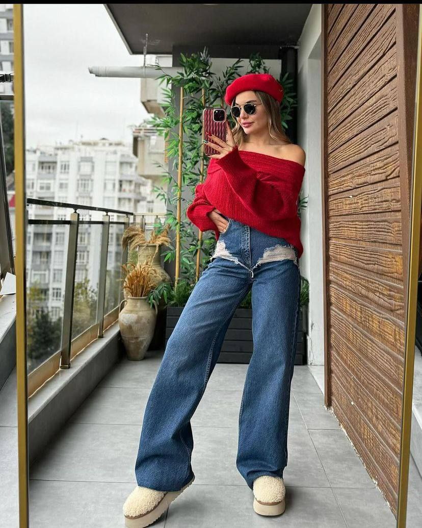 شلوار جین نیم بگ آبی تیره پالازو شلوار جین نیم بگ آبی تیره پالازو