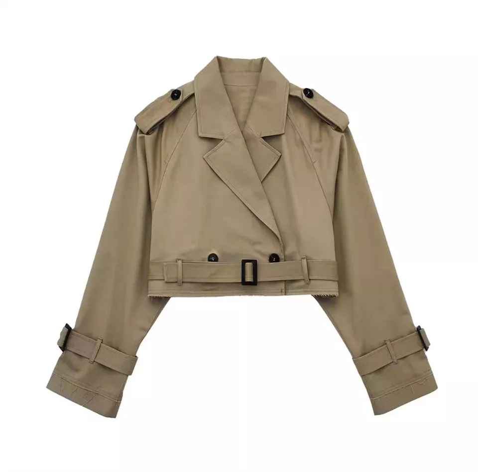 Women's Cropped Trench Coat Windproof Casual Cream Women's Cropped Trench Coat Windproof Casual Cream