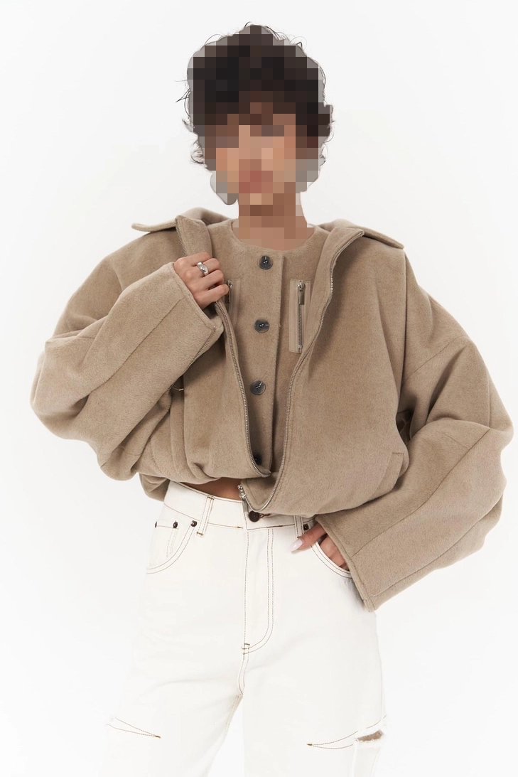 ژاکت قهوه ای روشن نرم با جزئیات زیپ Chappel ژاکت قهوه ای روشن نرم با جزئیات زیپ Chappel