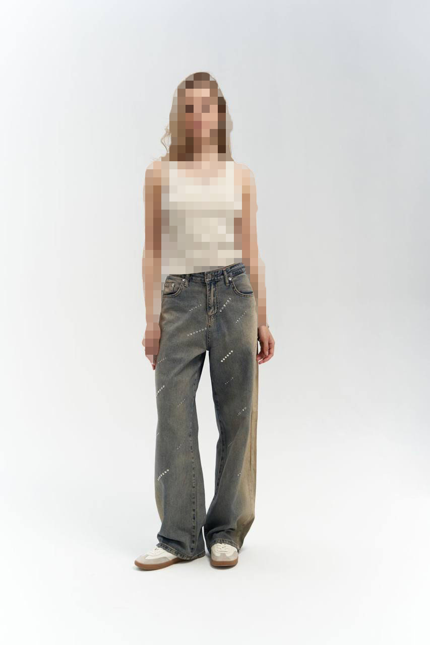 شلوار جین با جزییات منگنه خاکستری Elang شلوار جین با جزییات منگنه خاکستری Elang