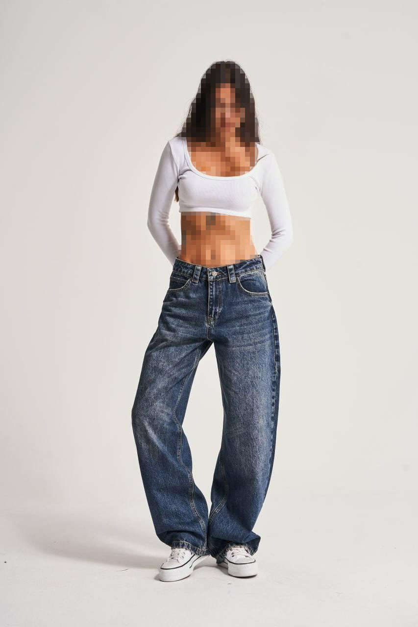 شلوار بالون جین بگ آبی تیره شلوار بالون جین بگ آبی تیره