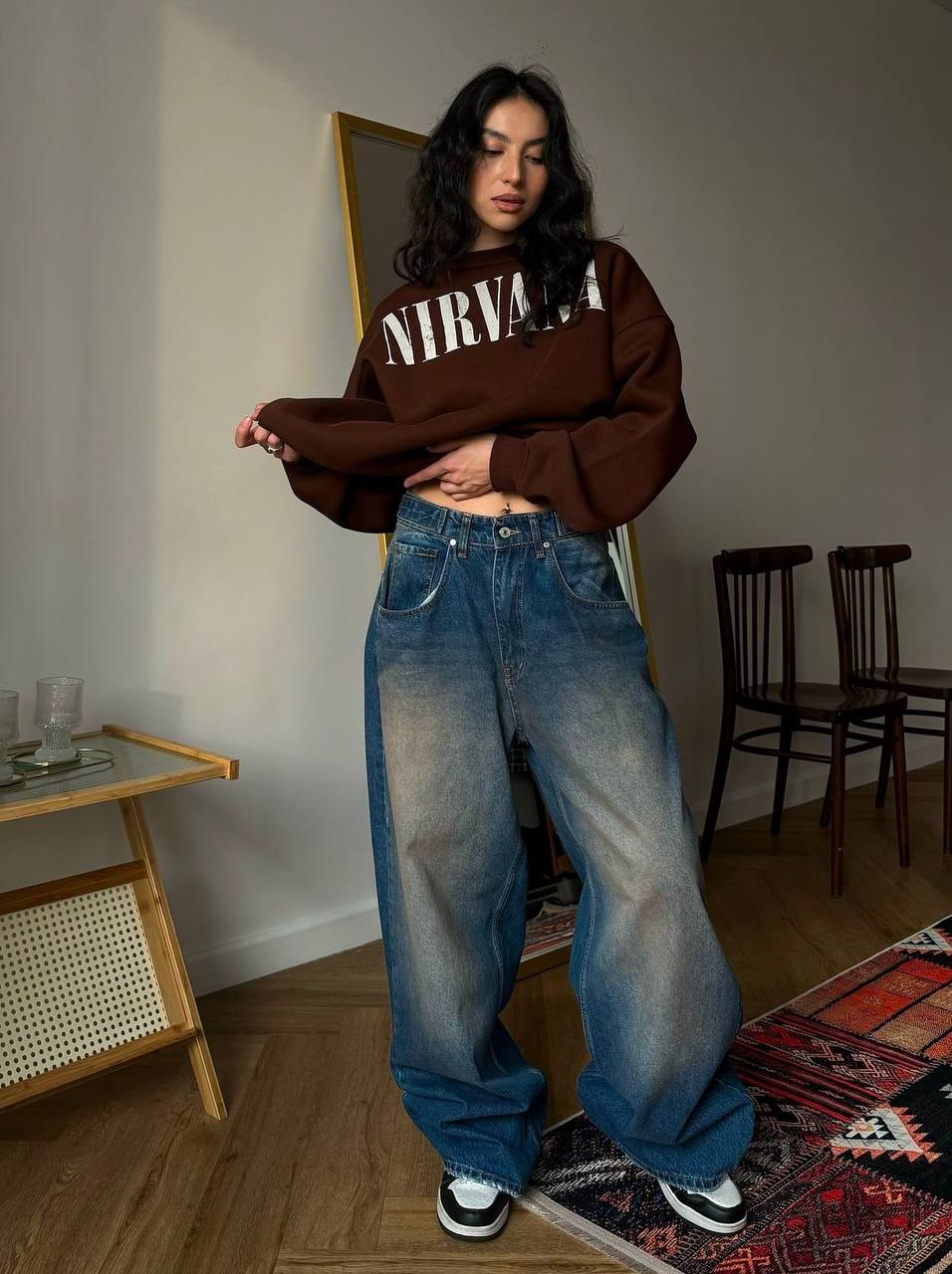 شلوار جین فول بگ آبی تیره سنگشور شلوار جین فول بگ آبی تیره سنگشور