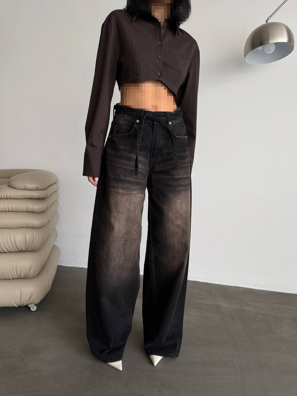 شلوار جین بگ سنگشور قهوه ای بندی شلوار جین بگ سنگشور قهوه ای بندی