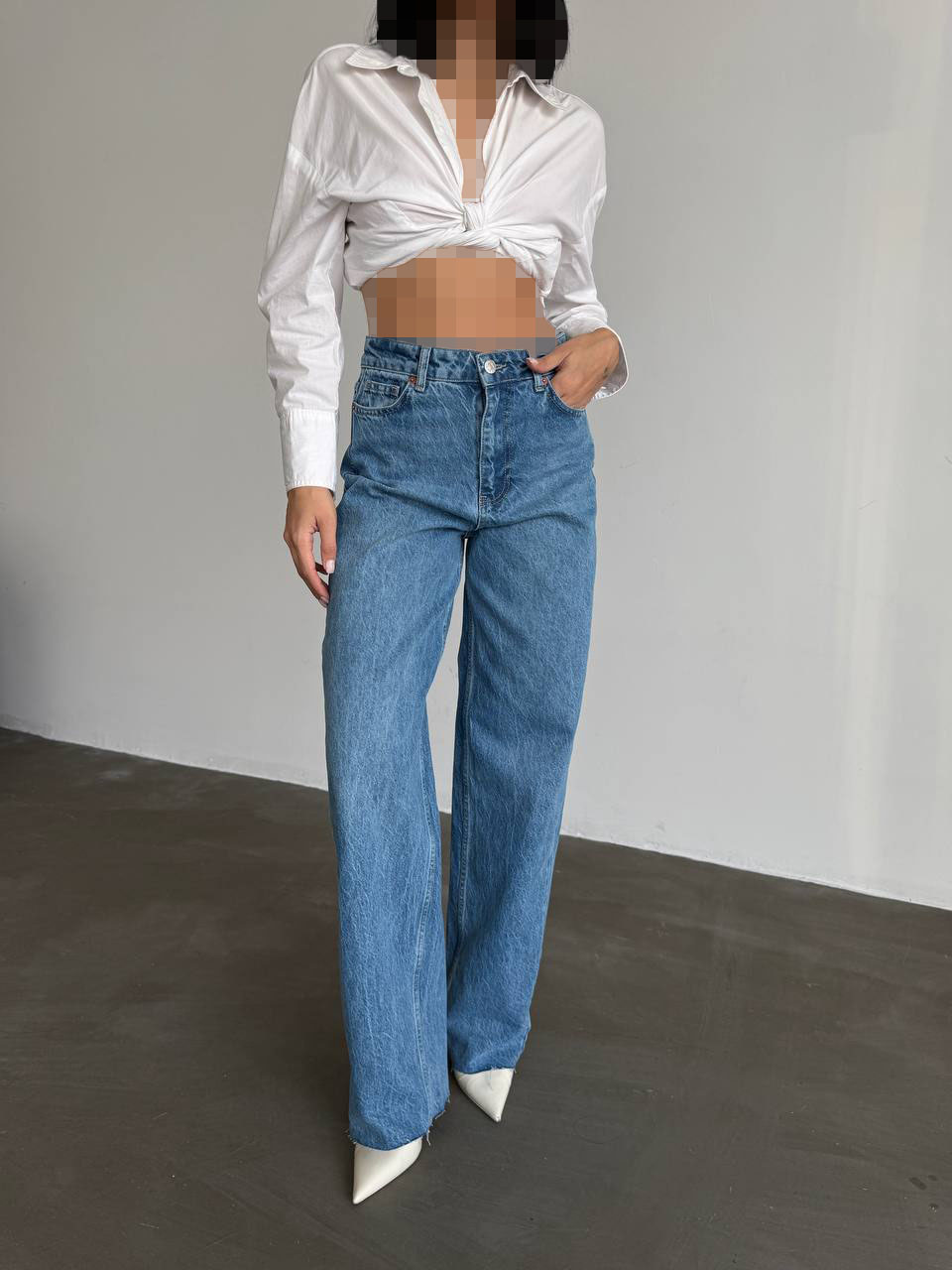 شلوار جین نیم بگ آبی شلوار جین نیم بگ آبی