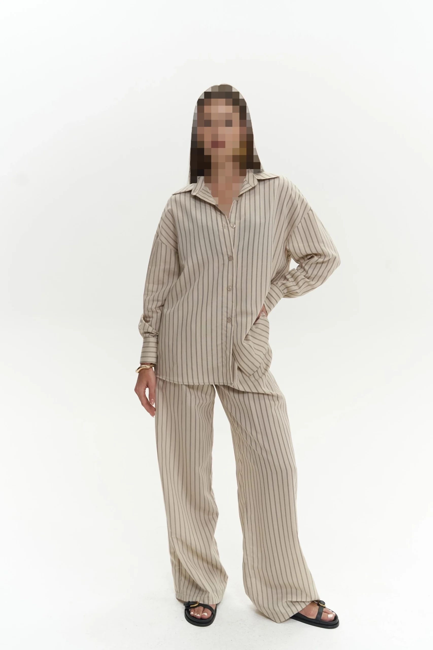 ست شلوار پیراهن راه راه بژ برلین ست شلوار پیراهن راه راه بژ برلین