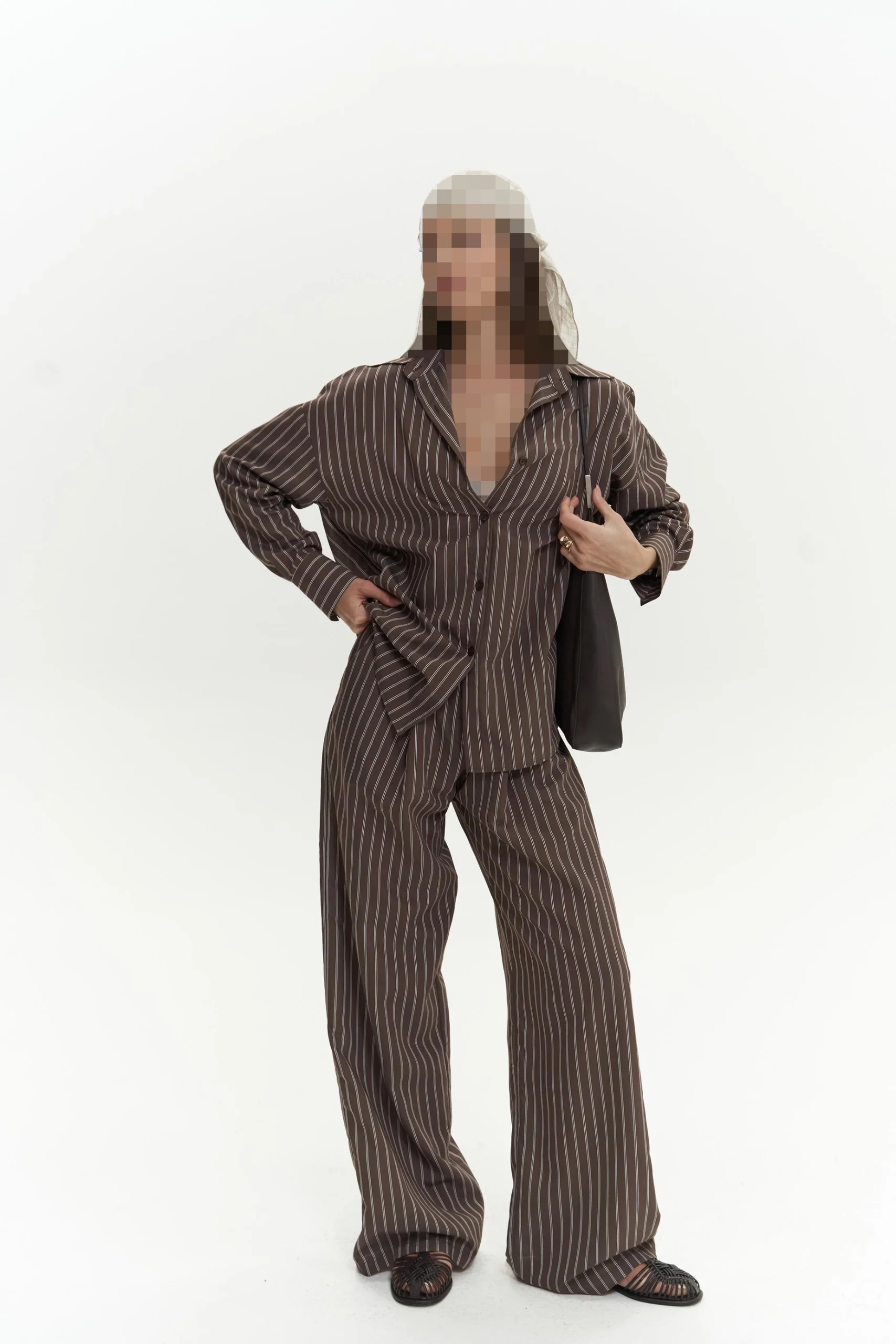 ست شلوار پیراهن راه راه قهوه ای برلین ست شلوار پیراهن راه راه قهوه ای برلین