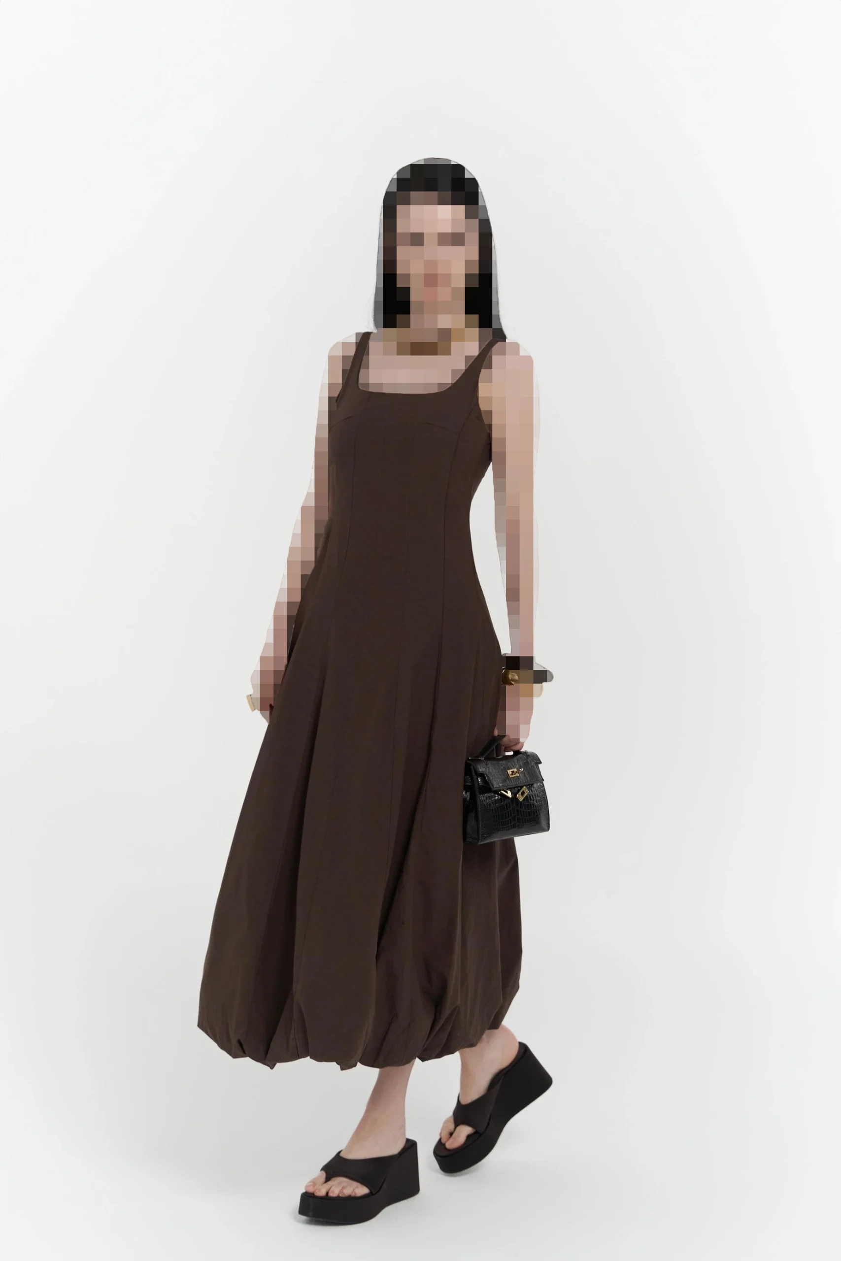 لباس بادکنکی قهوه ای بلند گاردا لباس بادکنکی قهوه ای بلند گاردا