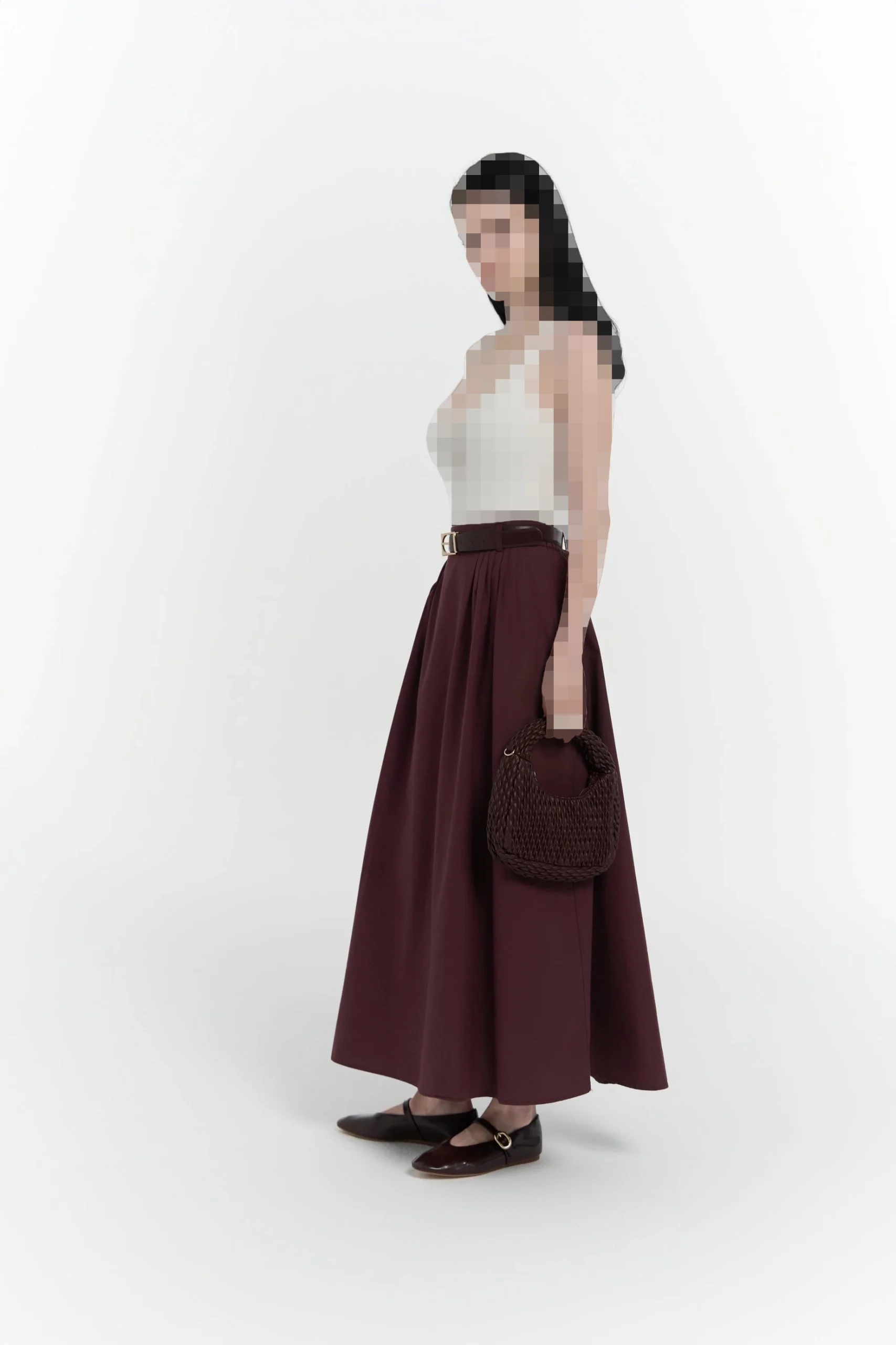 دامن قرمز شرابی بلند طرح پل رئا دامن قرمز شرابی بلند طرح پل رئا