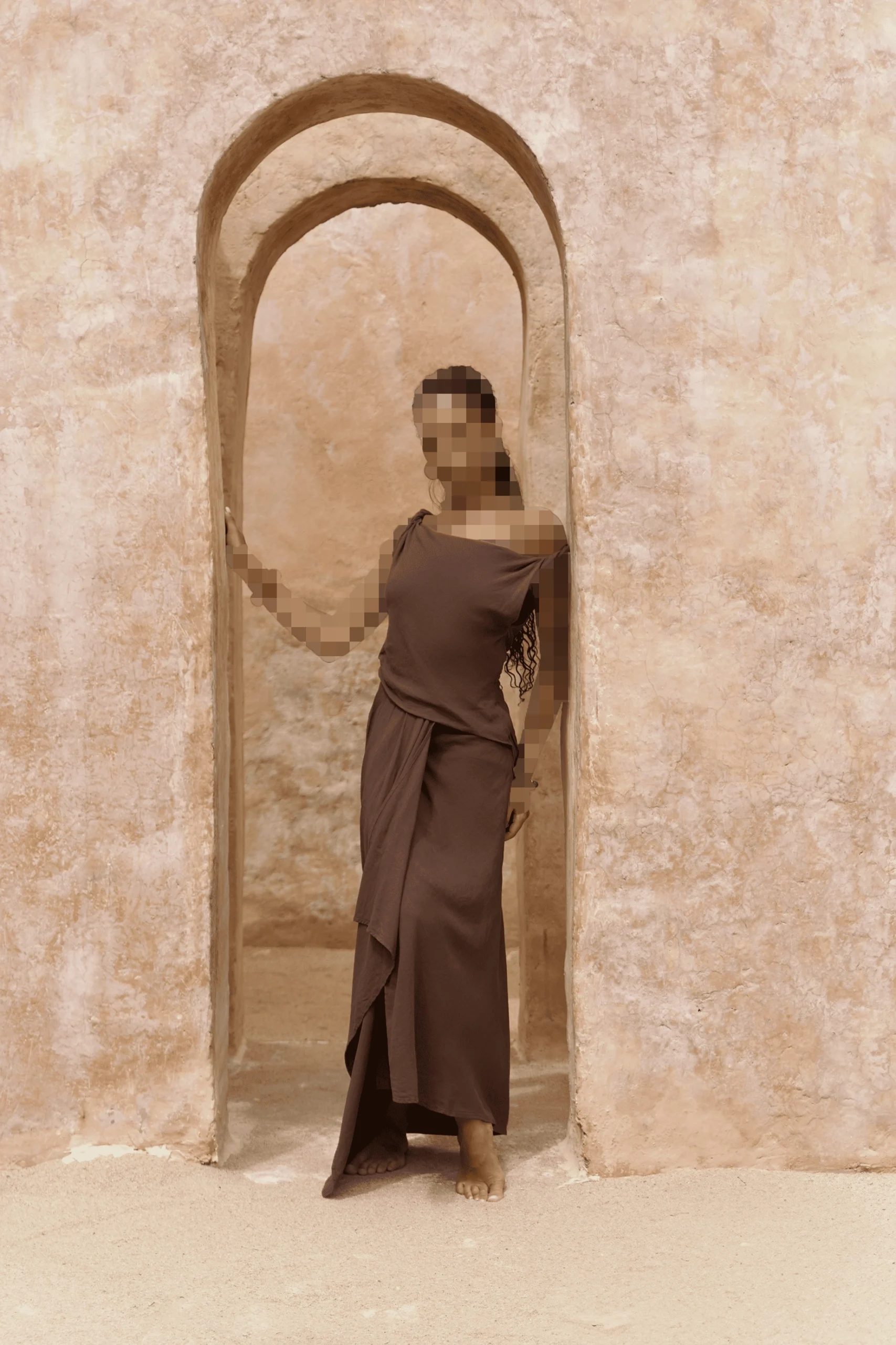 لباس لینن قهوه ای بلند زیمبابوه لباس لینن قهوه ای بلند زیمبابوه