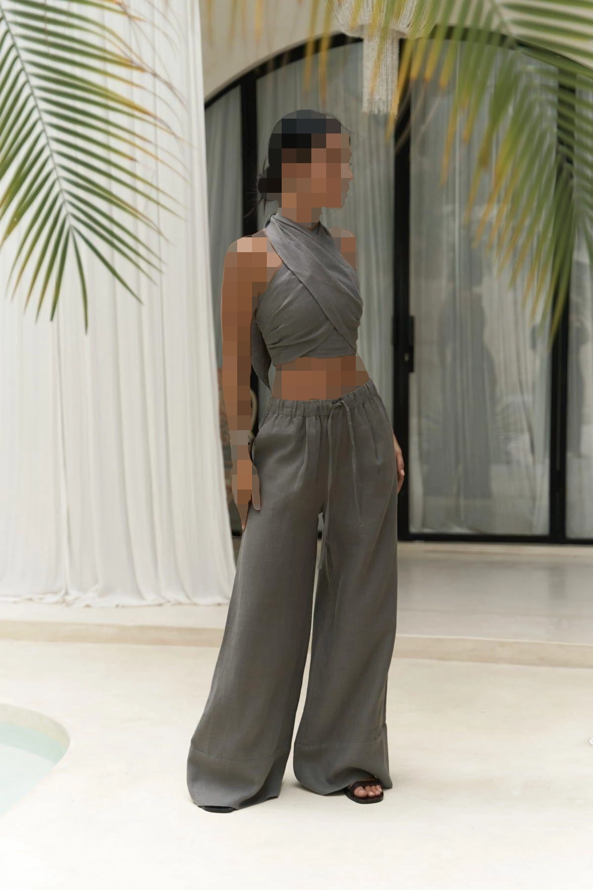 ست شلوار لینن کراپ مویرا خاکستری ست شلوار لینن کراپ مویرا خاکستری