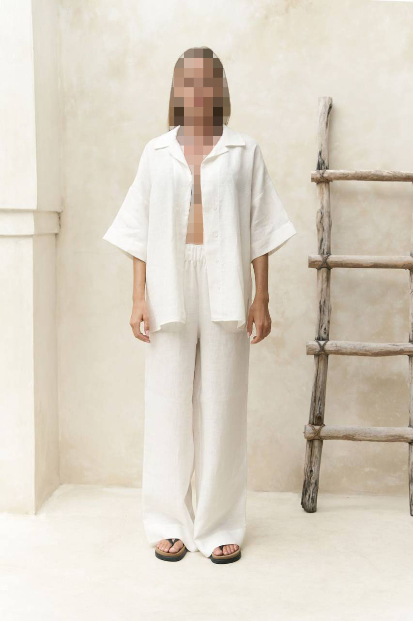 ست پیراهن و شلوار لینن سفید بارون ست پیراهن و شلوار لینن سفید بارون