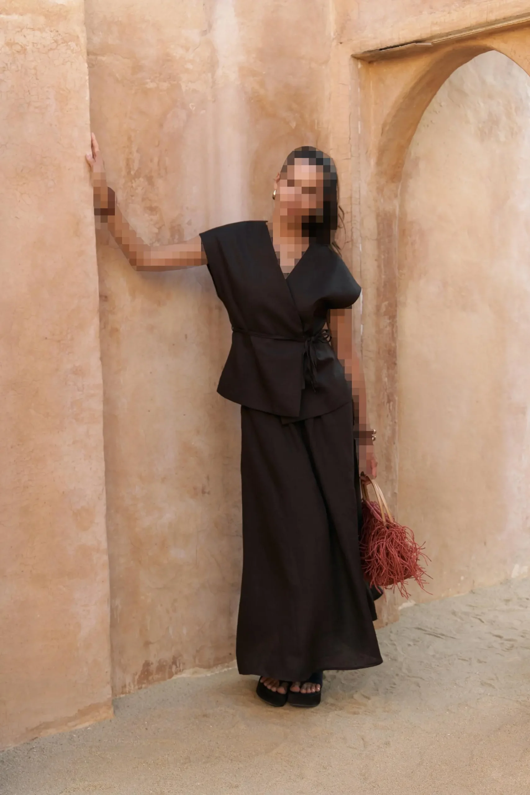 fiametta-salas-aci-kahve-keten-yelek-e-e54-8a ست دامن جلیقهای لینن فیامتا قهوه ای