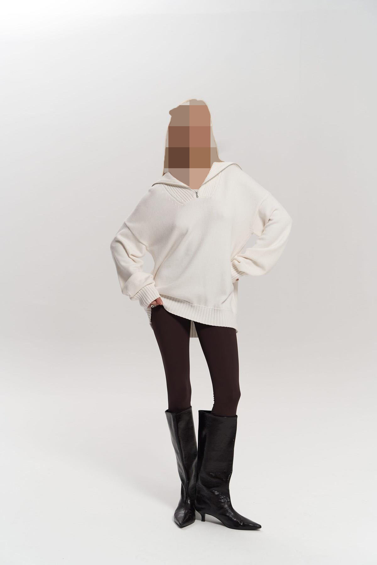 lorna-fermuarli-ekru-triko-kazak--a137- بافت زیپدار سفید لورنا