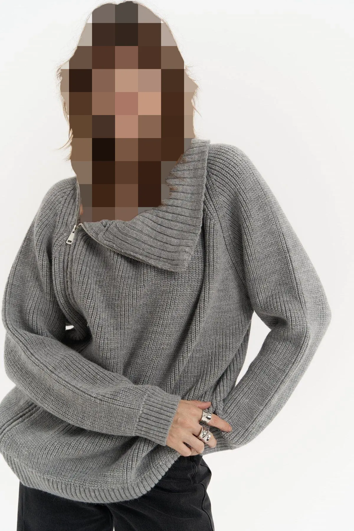 saphira-fermuar-detay-gri-triko-kazak-f60-4f بافت طوسی از سافیرا زیپ دار