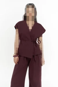 ست جلیقه و شلوار سورنیو زرشکی