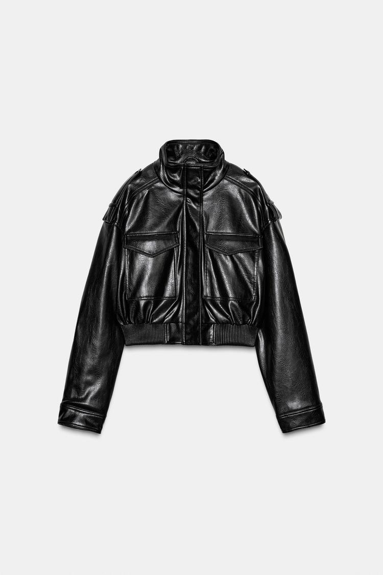 04749801800-e1 SHORT JACKET IN BLACK SYNTHETIC MATERIAL